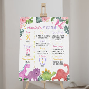Cute Dinosaur Girl 1st Birthday Milestone Sign