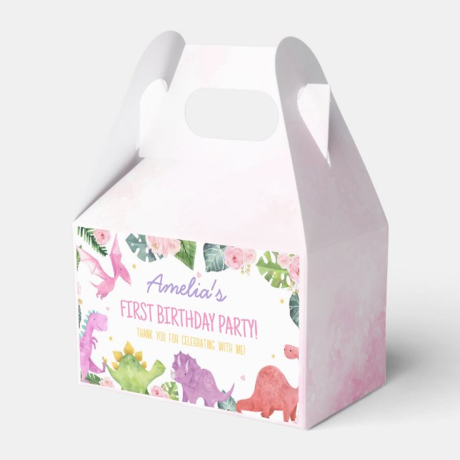 Cute Dinosaur Girl Birthday Favour Box (Front Side)