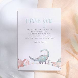 Cute Dinosaur Girl Birthday Party Thank You Card
