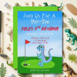 Cute Dinosaur Golf Themed 7th Birthday  Invitation
