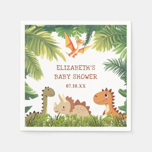 Cute Dinosaur Greenery Baby Shower Napkin