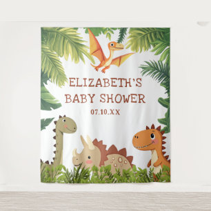 Cute Dinosaur Greenery Baby Shower Photo Backdrop Tapestry