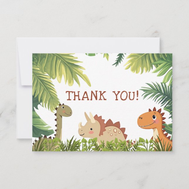Cute Dinosaur Greenery Birthday Party Thank You (Front)