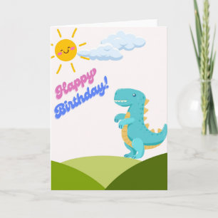 Cute Dinosaur Happy Birthday Card - Kawaii T-Rex S