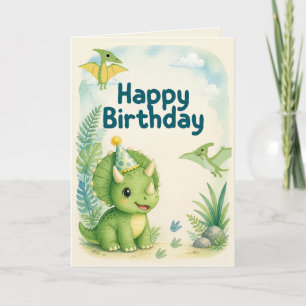 Cute Dinosaur Happy Birthday Card Watercolor