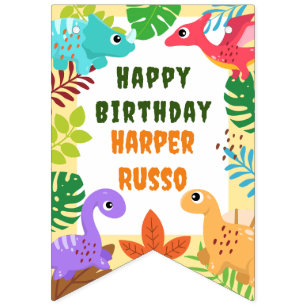 Cute Dinosaur Happy birthday decor  Bunting Flags