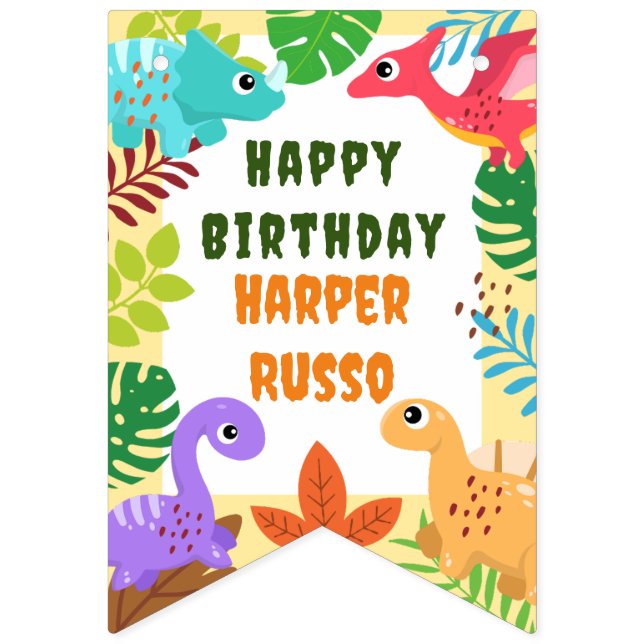 Cute Dinosaur Happy birthday decor  Bunting Flags (First Flag)