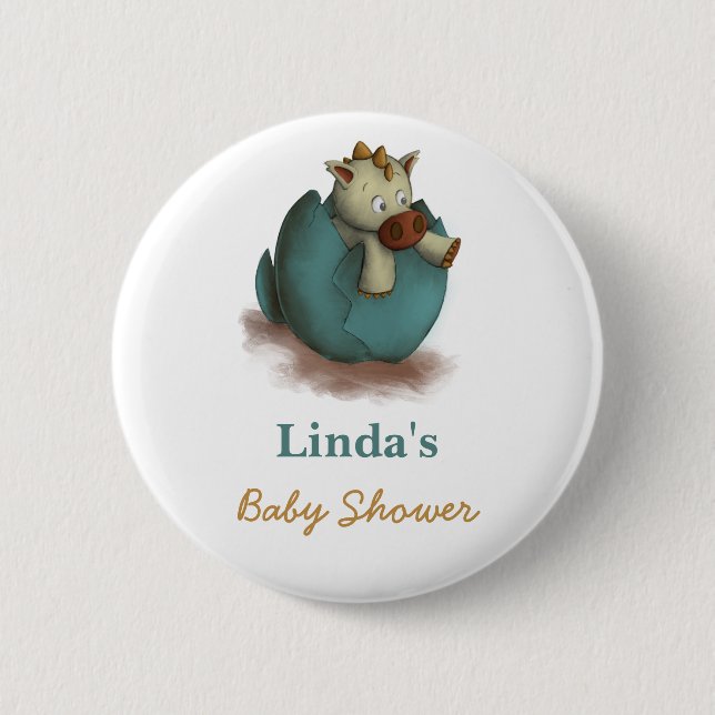Cute Dinosaur Hatching Baby Shower 6 Cm Round Badge (Front)
