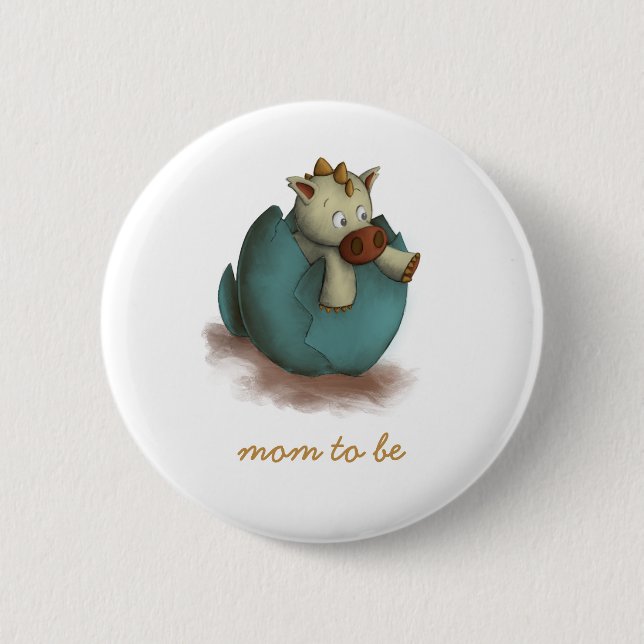 Cute Dinosaur Hatching Mum to Be 6 Cm Round Badge (Front)