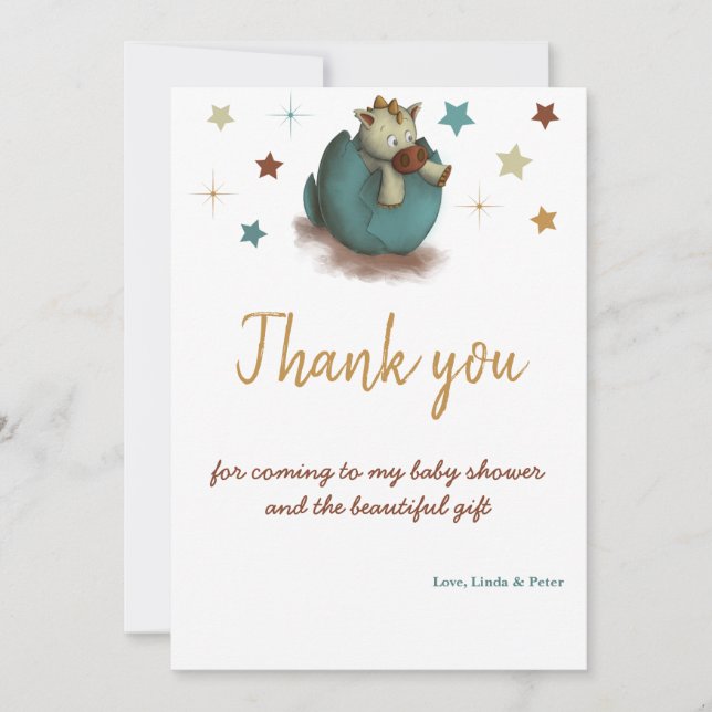 Cute Dinosaur Hatching Neutral Baby Shower  Thank You Card (Front)