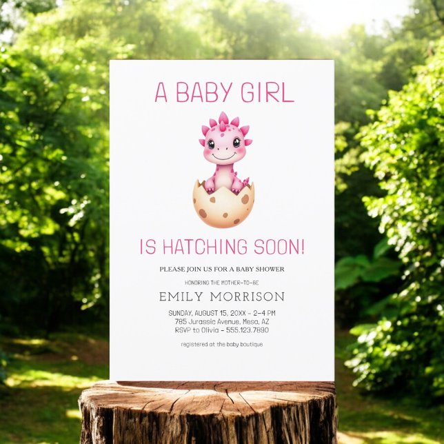 Cute Dinosaur Hatching Soon Baby Girl Shower Invitation (Creator Uploaded)