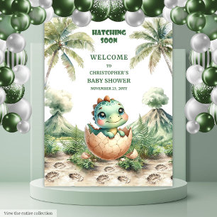 Cute Dinosaur Hatching Soon Baby Shower Banner Tapestry