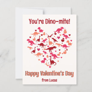 Cute Dinosaur Heart Kids Class Valentine's Day Holiday Card