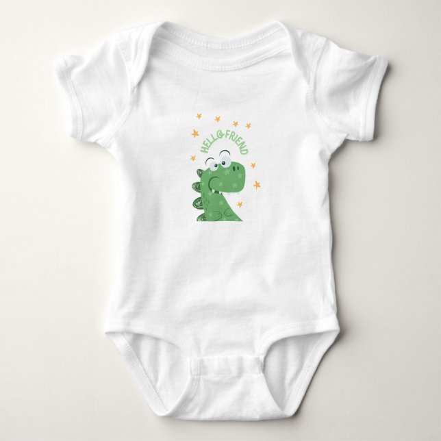 Cute Dinosaur Hello Friend Baby Bodysuit (Front)