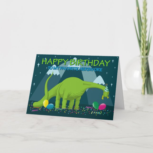 Cute Dinosaur Herbivore, Birthday Card (Front)