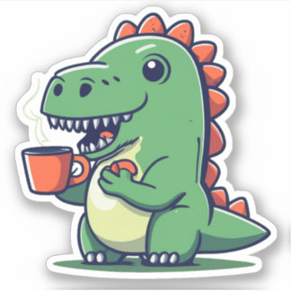 Cute Dinosaur Holding a Cup of Coffee