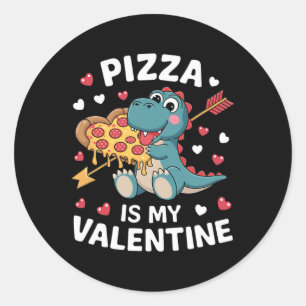 Cute Dinosaur Holding Pizza For A Fun Valentine's Classic Round Sticker