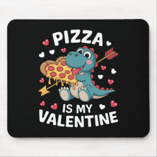 Cute Dinosaur Holding Pizza For A Fun Valentine's Mouse Mat