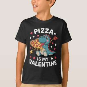 Cute Dinosaur Holding Pizza For A Fun Valentine's T-Shirt