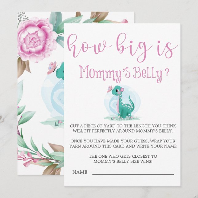 Cute Dinosaur How Big Is Mummy’s Belly Invites (Front/Back)