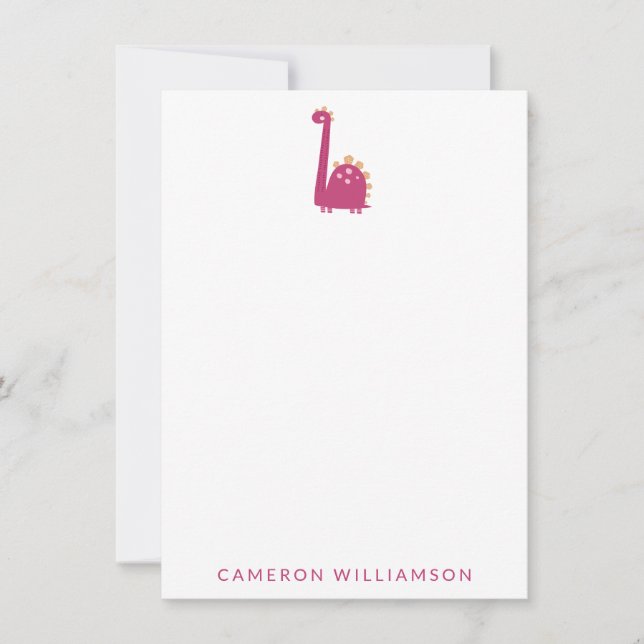 Cute Dinosaur in Pink Personalised Stationery   Thank You Card (Front)