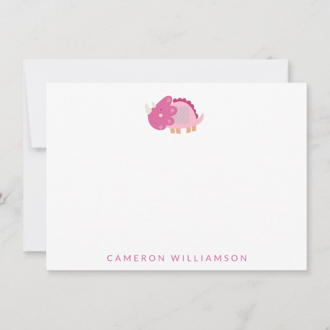 Cute Dinosaur in Pink Personalised Stationery  Thank You Card (Front)