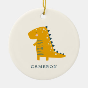 Cute Dinosaur in Yellow Personalised  Ceramic Tree Decoration