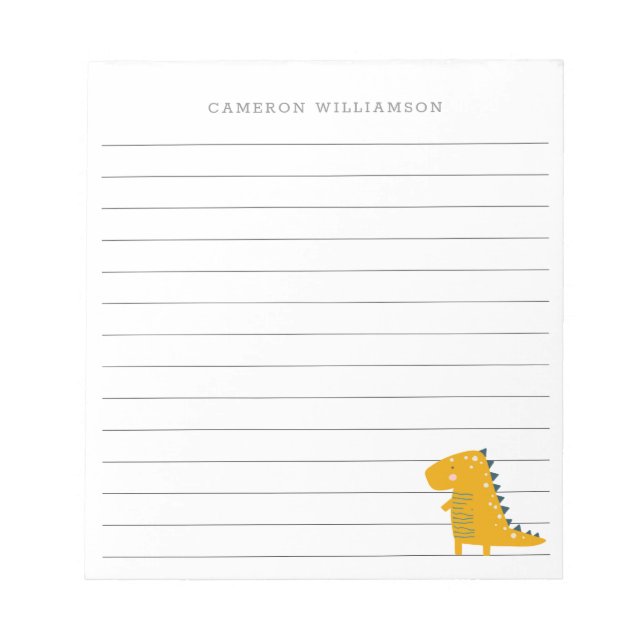 Cute Dinosaur in Yellow Personalised Stationery  Notepad (Front)