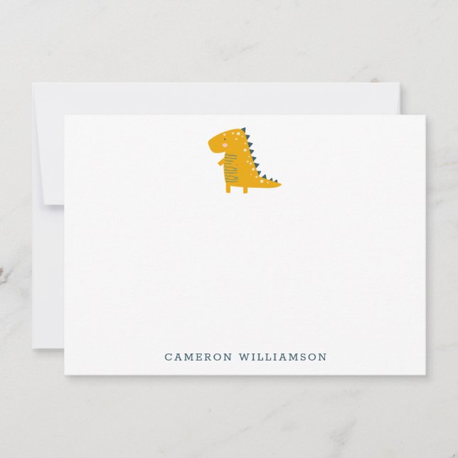 Cute Dinosaur in Yellow Personalised Stationery Thank You Card (Front)