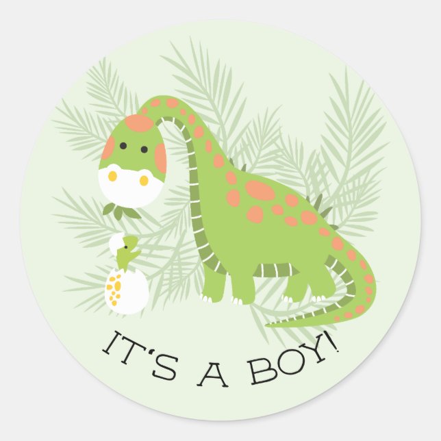 Cute Dinosaur It' a Boy Favour Sticker (Front)