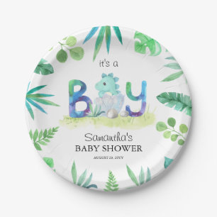 Cute Dinosaur 'It's a Boy' Baby Shower  Paper Plate