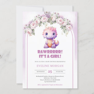Cute Dinosaur It's a Girl Baby Shower Invitation
