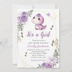 Cute Dinosaur It's a Girl Boho Floral Baby Shower  Invitation