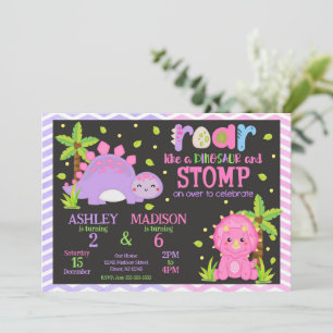 Cute Dinosaur Joint Birthday  Invitation