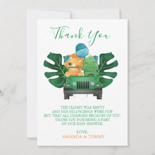 Cute Dinosaur Jungle Safari Baby Shower Thank You Card