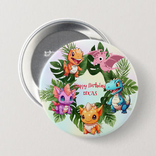 Cute dinosaur jungle School kid birthday party boy 7.5 Cm Round Badge