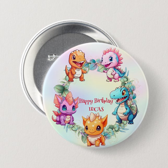 Cute dinosaur jungle School kid birthday party boy 7.5 Cm Round Badge (Front & Back)