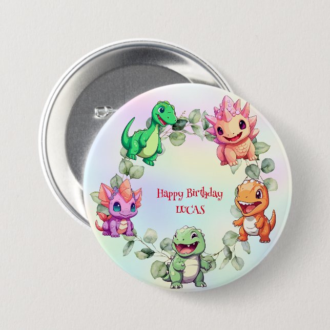 Cute dinosaur jungle School kid birthday party boy 7.5 Cm Round Badge (Front & Back)