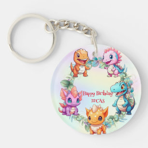 Cute dinosaur jungle School kid birthday party boy Key Ring