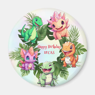 Cute dinosaur jungle School kid birthday party boy Magnet