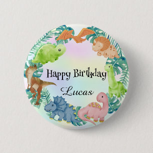 Cute dinosaur jungle School kids Birthday party  6 Cm Round Badge