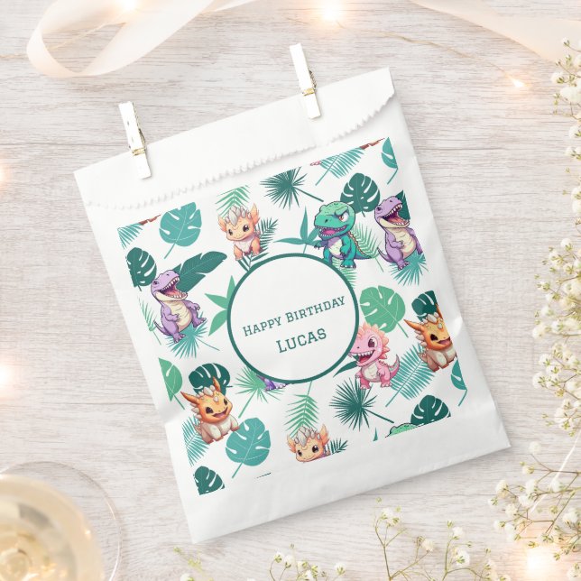 Cute dinosaur jungle School kids Birthday party bo Favour Bags (Clipped)