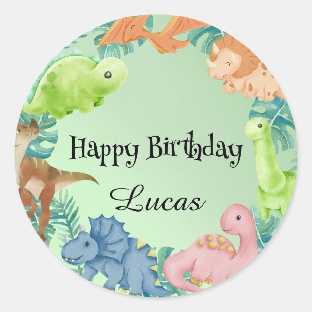 Cute dinosaur jungle School kids Birthday party  Classic Round Sticker (Front)