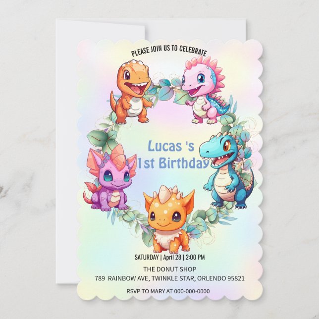 Cute dinosaur jungle School kids birthday party Invitation (Front)