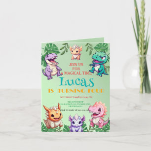 Cute dinosaur jungle School kids Birthday party Invitation