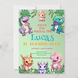 Cute dinosaur jungle School kids Birthday party  Invitation