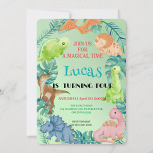 Cute dinosaur jungle School kids Birthday party Invitation
