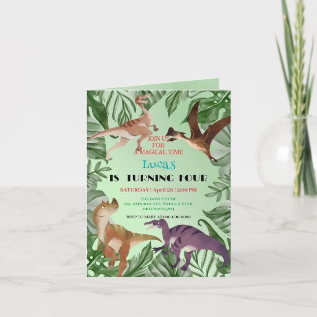 Cute dinosaur jungle School kids Birthday party  Invitation (Front)