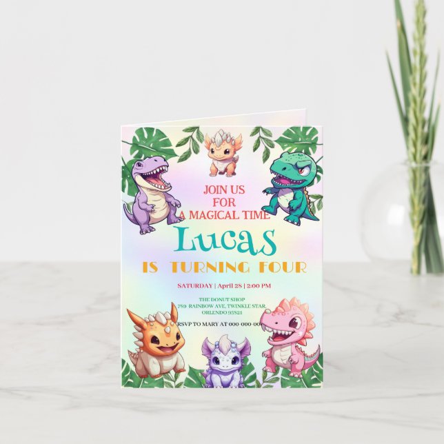 Cute dinosaur jungle School kids Birthday party ki Invitation (Front)