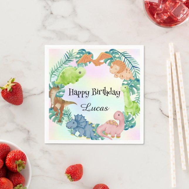 Cute dinosaur jungle School kids Birthday party  Napkin (Insitu)